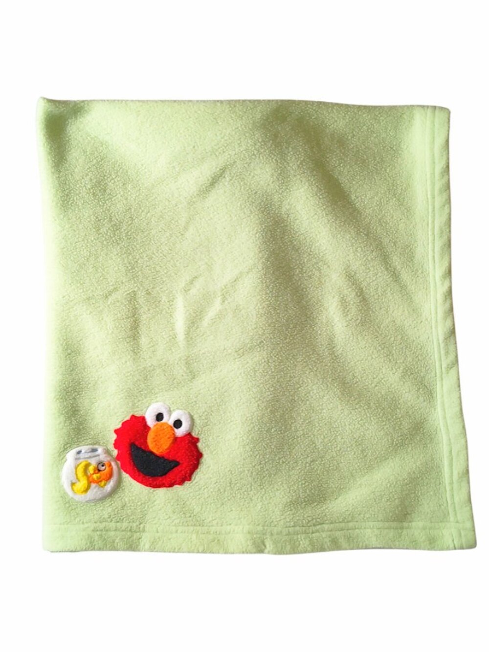 2002 Sesame Street Elmo Goldfish Green Security Lovey Baby Blanket 29" X 39"